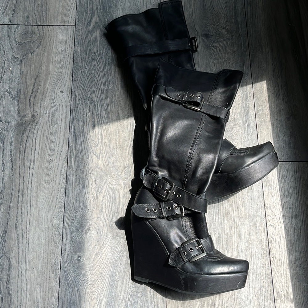 Aldo Minzy Platform Wedge Leather Boots 6.5
